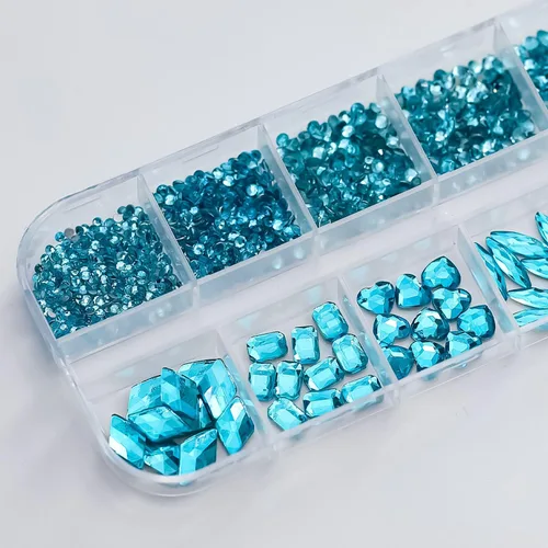 Vista 5 de Diamantes de imitación azules para uñas, gemas de diamantes de imitación de cristal 3D, diamantes de imitación de parte trasera plana, varios