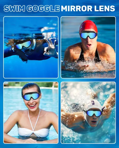 Vista 7 de Gafas de natación para adultos, gafas de natación antivaho y UV con clip de nariz y tapones para los oídos, sin fugas