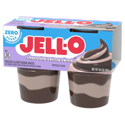 Vista 9 de Jell-O Chocolate Vanilla Swirls con sabor artificial sin azúcar listo para comer, tazas de pudín listas para comer, 4 tazas
