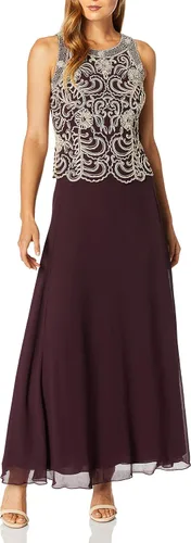 Vista 3 de J Kara Vestido largo sin mangas con cuentas festoneadas para mujer con bufanda