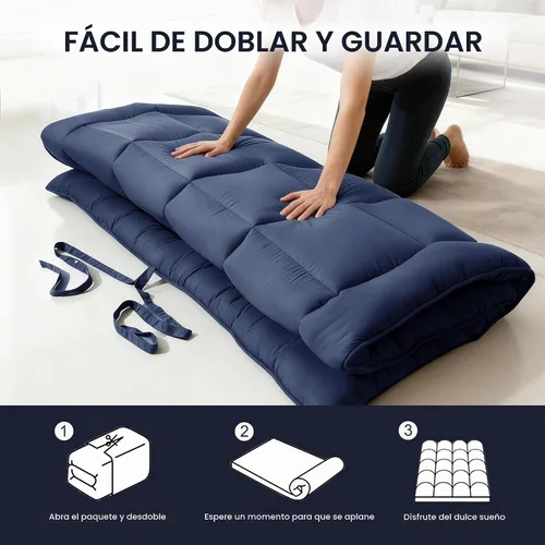 Vista 6 de Colchón de piso japonés Futón, colchón enrollable plegable de 5 capas gruesas, almohada de tatami de espuma cómoda (Azul profundo, individual)