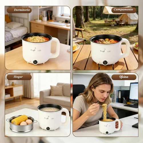 Vista 9 de Olla caliente eléctrica con vaporizador, cocina de fideos rápidos, olla caliente eléctrica interior de cerámica portátil de 1.8L