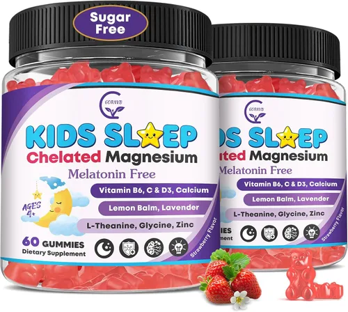 Vista 9 de Gomitas para dormir para niños, sin melatonina, gomitas para ayudar a dormir con magnesio y calcio, zinc, glicina, L-teanina, GABA, vitamina D3 K2