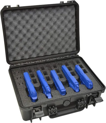 Vista 13 de Estuche para Armas de 5 Pistolas y 18 Cargadores con Inserción de Espuma Personalizada MyCaseBuilder - Impermeable, Resistente - Porta Armas
