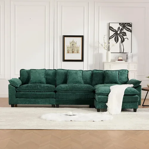 Vista 52 de Sofá seccional modular, sofá seccional en forma de L de 76.7 pulgadas con otomana móvil, cómodo loveseat de chenilla nube con reposabrazos