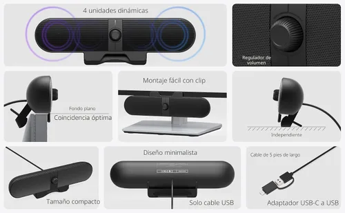 Vista 5 de Altavoces de computadora para PC de escritorio, altavoces de monitor con perilla de volumen fácil, abrazadera resistente, sonido claro, graves