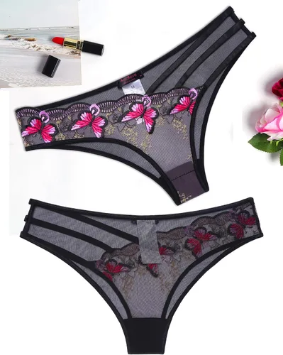 Vista 6 de Avidlove Bragas sexy para mujer, paquete de bragas de malla bordadas con mariposa