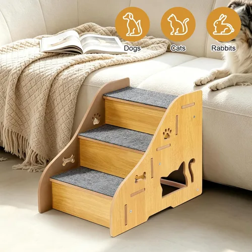 Vista 5 de Escaleras de madera para mascotas, rampa de escalones para perros