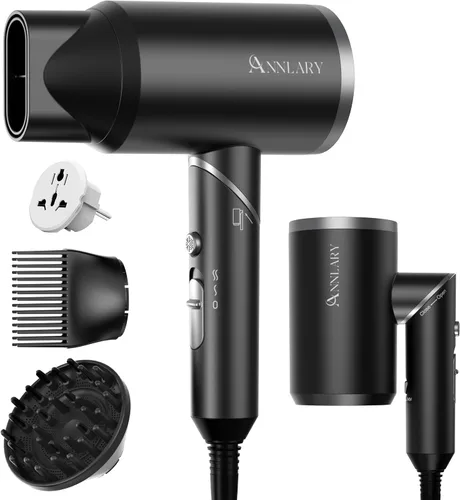 Vista 9 de ANNLARY Secador de pelo con peine Secador de pelo de 1800 W con difusor para cabello rizado Secador de pelo iónico de plasma para control