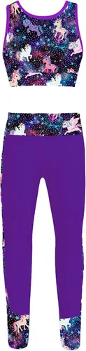 Vista 9 de JEATHA Conjunto de camiseta sin mangas con pantalones para niñas y niñas, para gimnasia, yoga, entrenamiento, ropa deportiva