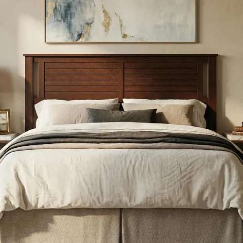 Vista 31 de ComfIQ Serene - Cabecero de panel de madera maciza con puntuación horizontal, tamaño individual, negro, fácil montaje, materiales de calidad