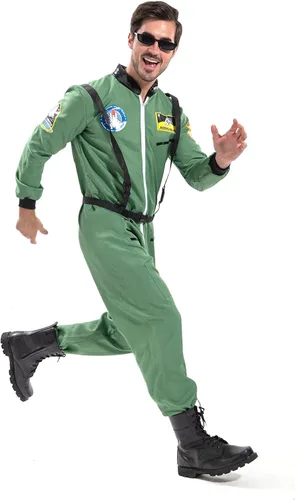 Vista 6 de EraSpooky Disfraz de astronauta para hombre, disfraz de Halloween para adultos, tallas XS-XL, para fiesta de disfraces y cosplay, color naranja