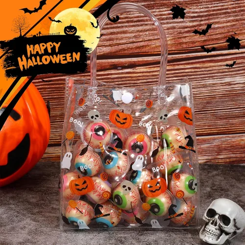 Vista 6 de Silkfly 50 bolsas de regalo transparentes de Halloween con asa, bolsas de PVC para golosinas