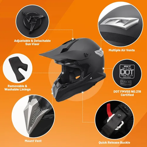 Vista 2 de OUMURS Casco de motocross para adultos con gafas, guantes y máscara, casco de motocross ATV unisex para adultos, hombres y mujeres, visera solar