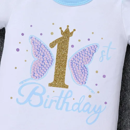 Vista 4 de IDOPIP Disfraz de mariposa para el primer cumpleaños de bebé niña con lentejuelas, falda tutú, diadema para sesión de fotos