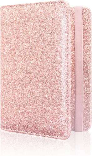 Vista 12 de ACdream - Funda para pasaporte, billetera o cartera de viaje de piel con bloqueo RFID para pasaporte con cierre de banda elástica, Ab-oro rosa)