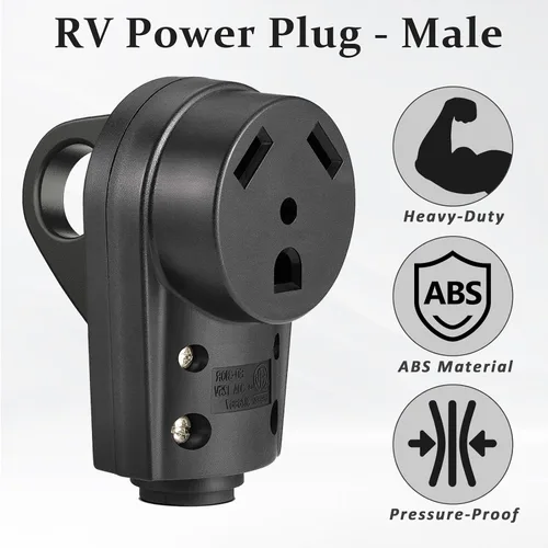 Vista 6 de Enchufe hembra de repuesto de 30 amperios ED-310R resistente 125V 30A con mango de agarre ergonómico, enchufe de 30 amperios para caravana negro