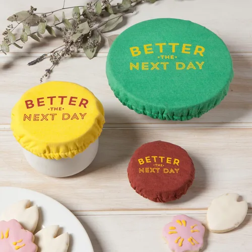 Vista 4 de Now Designs Better The Next Day Save It - Juego de 3 fundas reutilizables de algodón para tazones y tarros de 3.5 pulgadas, 4.5 pulgadas, 6.5