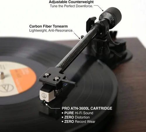 Vista 4 de Tocadiscos de vinilo con altavoces integrados, tocadiscos Bluetooth todo en uno para 33/45 RPM, tocadiscos de alta fidelidad para discos de vinilo