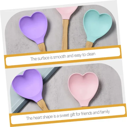 Vista 2 de 4 cucharas de sopa y ensalada de silicona con forma de corazón, prácticos utensilios de cocina para mezclar y servir y herramientas de cocina