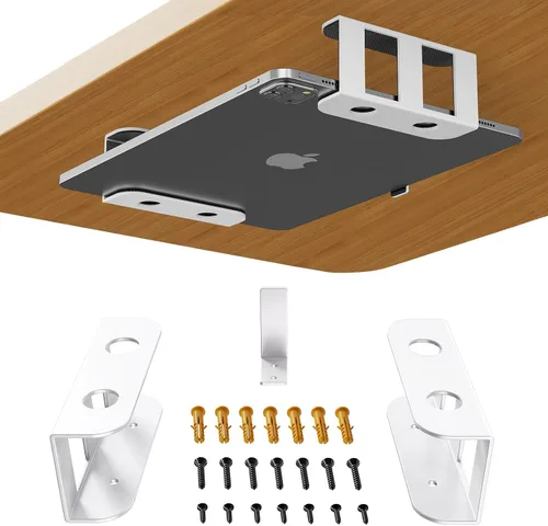Vista 13 de BYMECOST Soporte de almacenamiento para portátil debajo del escritorio, soporte de metal para dispositivos bajo el escritorio, para dispositivos