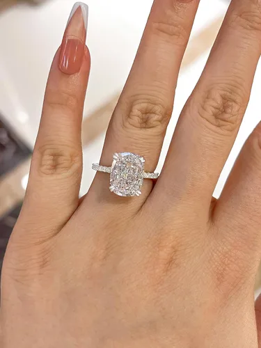 Vista 3 de Anillo de compromiso alargado de 4.0 quilates para mujer, anillo de compromiso de plata esterlina con diamantes de imitación