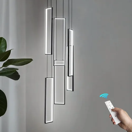 Vista 22 de Accesorio de Lámpara Colgante Moderna para Cocina Dorada 18W LED Lámpara Colgante 2 Anillos Candelabro Rectangular Iluminación Colgante para Isla