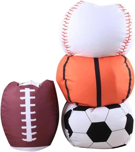 Vista 5 de KENANLAN Puf de fútbol para niños, puf de almacenamiento para niños, puf de 18 pulgadas con cremallera, para juego de juguetes de felpa (baloncesto)