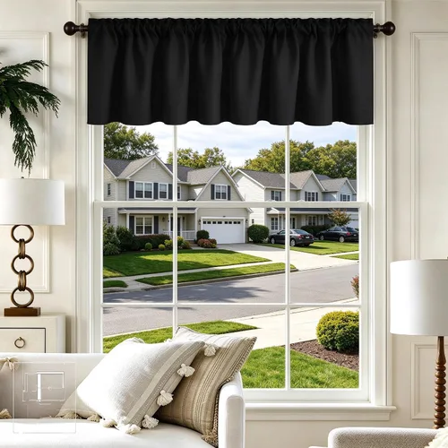 Vista 59 de Cenefa Beige Oscurecedora para Ventana, Cortina Corta con Bolsillo para Barra, Cenefa Primitiva para Sala de Estar, Baño, Guardería, Cocina, Ventana