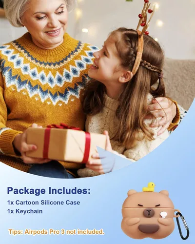 Vista 6 de Joyleop Funda para Airpods Pro 3 – Linda funda divertida para mujeres, niñas y niños 3D Kawaii Capybara Oso Diseño de dibujos animados Funda