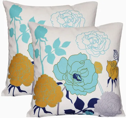 Vista 11 de Juego de 2 fundas de almohada de lino y algodón para sofá, 7.1 x 7.1 pulgadas, serie de pájaros y flores