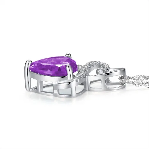Vista 4 de Collar con dije de piedra natal de piedras preciosas creadas en laboratorio con dije de corazón y diamantes en oro blanco de 10 quilates o chapado