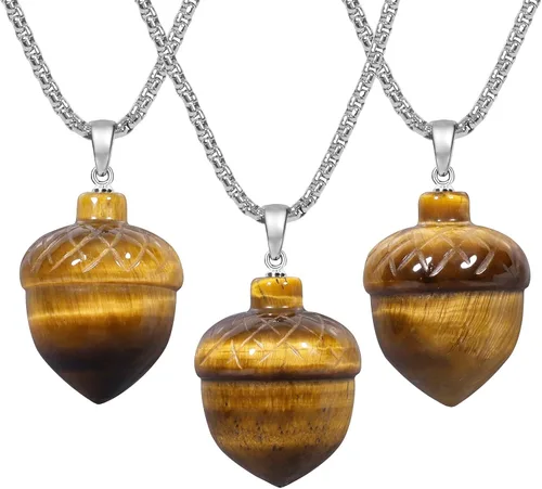Vista 3 de TUMBEELLUWA Paquete de 4 colgantes de cristal de avellana tallados con cadena de cuarzo curativo y piedras para mujer