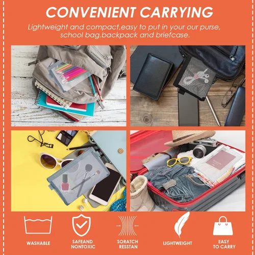 Vista 11 de THINP Estuche para lápices de 3 piezas, bolsas de maquillaje transparentes, bolsa de malla de nailon para bolígrafos con cremallera, bolsa