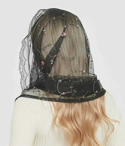 Vista 6 de Leimandy Velo ortodoxo que cubre la cabeza con flores bordadas capilla católica Mantilla velo V50