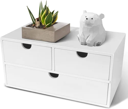 Vista 10 de Organizador de escritorio de bambú Charmewooden con 3 cajones, organizador de encimera con cajones para almacenamiento de maquillaje, organizador