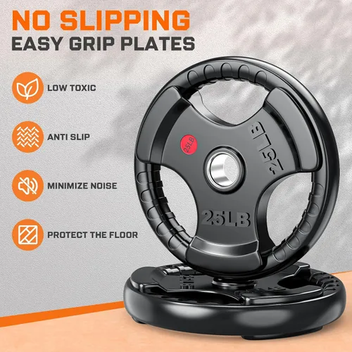 Vista 3 de XDDIAS Placas de peso de goma para barra, placa de agarre olímpico de 2 pulgadas para entrenamiento de fuerza, levantamiento de pesas y culturismo