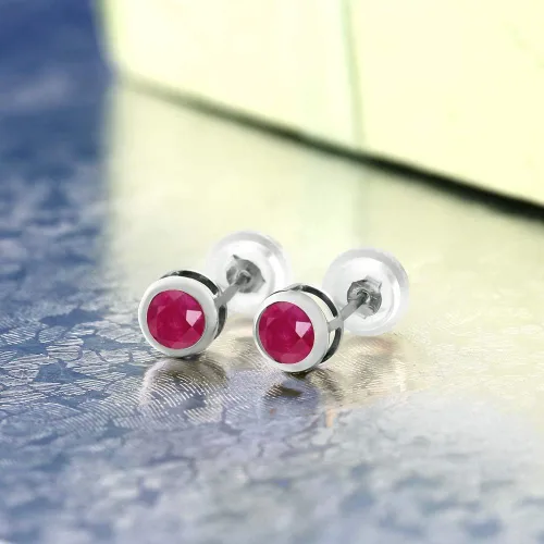 Vista 2 de Gem Stone King Aretes redondos de oro blanco de 14 quilates con piedra natal de 0.157 in Aretes de oro blanco para mujer