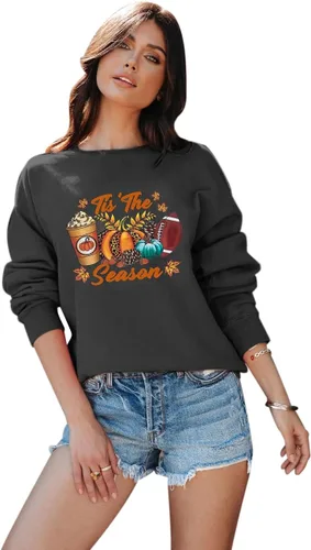 Vista 6 de FAYALEQ Sudadera de otoño para mujer, sudadera de otoño con diseño de calabaza, para el día del juego, camiseta de fútbol casual