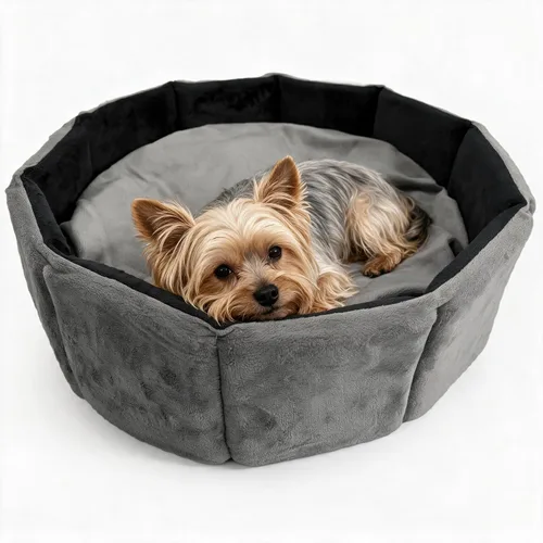 Vista 5 de PJYuCien - Cama redonda ortopédica de espuma viscoelástica para mascotas, 20 pulgadas, color gris