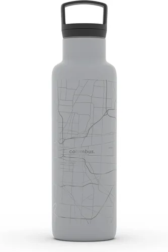 Vista 202 de Well Told Botella de agua aislada con mapa de Washington DC grabado, botella de acero inoxidable grabada (21 onzas, blanco) botella aislada de mapa