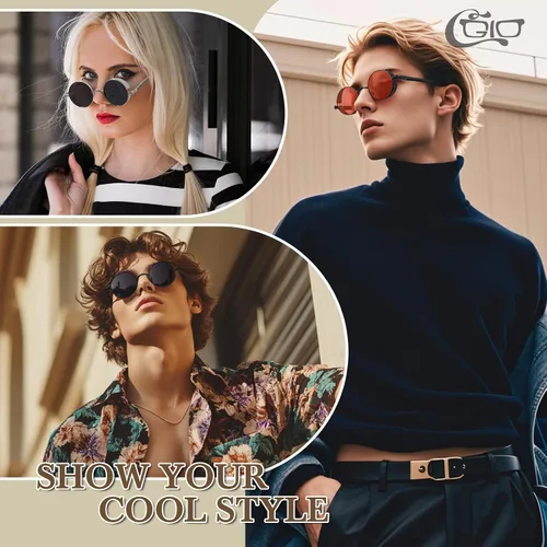Vista 2 de CGID Retro Steampunk Round Polarized Sunglasses Men Womens Metal Circle Frame UV400 Protection E72