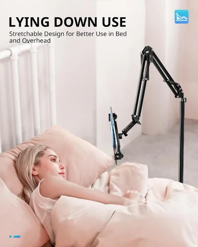 Vista 4 de UBeesize Soporte para Tablet para Cama y Piso, Soporte Ajustable para iPad de Servicio Pesado de 9.7 LB, Giratorio de 360°, Brazo Extensible