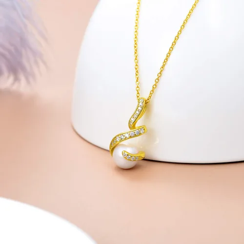 Vista 5 de Yafeeso Pearl Pendant Necklace 925 Sterling Silver Single PearlBee Sunflower Pendant Necklace Dainty Jewelry Gifts for Her