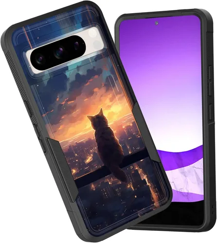 Vista 136 de Funda para Pixel 6A, funda híbrida de doble capa resistente a prueba de golpes de policarbonato duro de silicona suave TPU para Google Pixel 6A