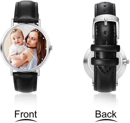 Vista 7 de Lovejewelry Relojes con foto personalizados para hombres y mujeres, correa de cuero, reloj de pulsera personalizado con cualquier nombre