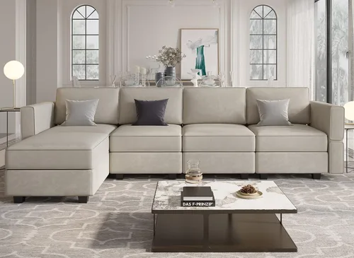 Vista 17 de Belffin Sofá modular en forma de U con tumbonas reversibles, de terciopelo, con asiento de almacenamiento, color negro