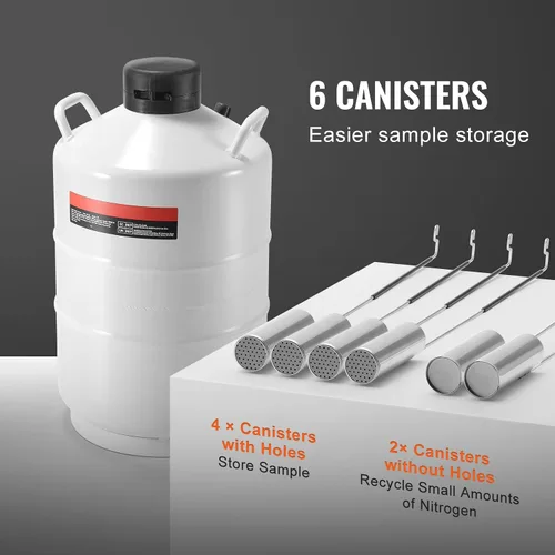 Vista 5 de Happybuy Tanque de nitrógeno líquido de 20L, aleación de aluminio LN2 Dewar con 6 botes, bolsa de transporte y correas, tanque criogénico