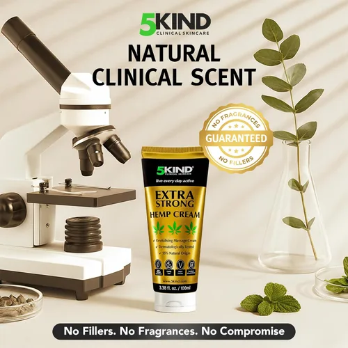 Vista 5 de 5kind Crema de cáñamo extra fuerte, 3.4 onzas líquidas, máxima fuerza, crema tópica natural, masaje muscular para espalda baja, articulaciones
