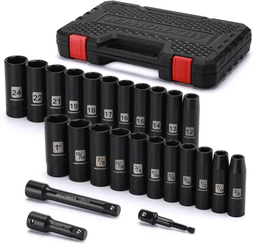 Vista 8 de MIXPOWER Juego de 25 llaves de vaso de impacto de 1/2 pulgada, enchufe profundo de 3/8 a 1-1/2 pulgadas, enchufe hexagonal de 6 puntos con funda